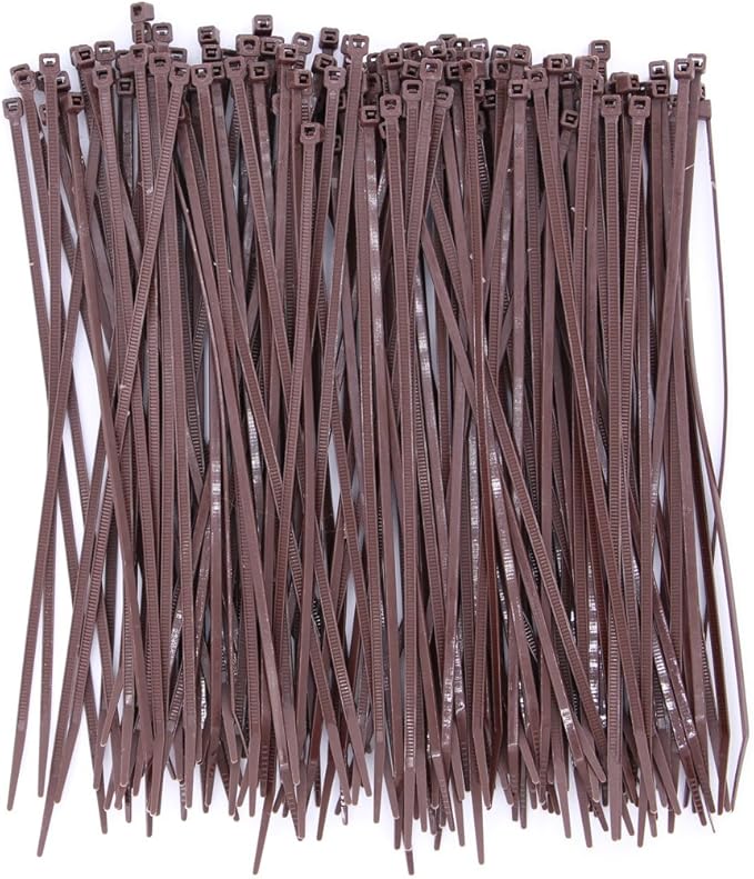 10 Inch Dark Brown Zip Ties Outdoor Use-Pack of 100, Self Locking Plastic Cable Ties for Fence, Small DIY Tie, Cable Management Outside Garden Trellis Tightening Tool, Cord Strap Halloween Decorations