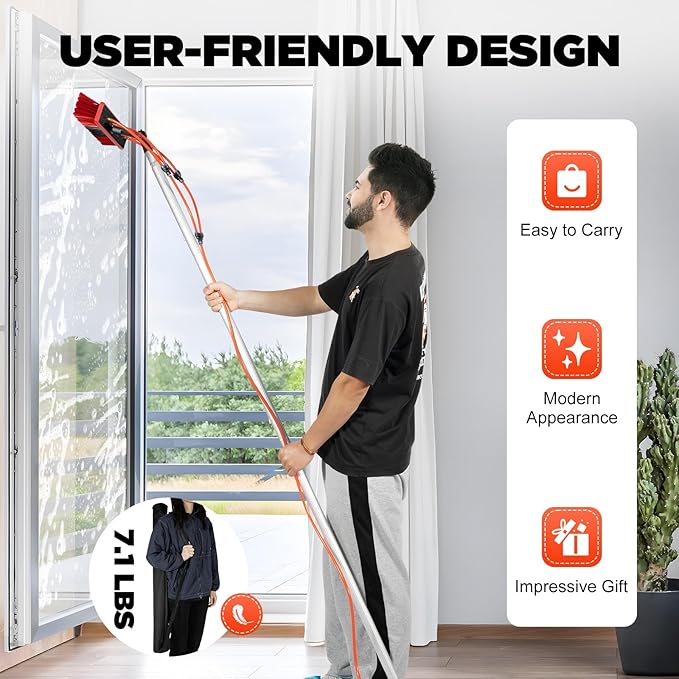 26 Ft Water Fed Pole Kit, Outdoor Tall Window Cleaner Car Glass Solar Panel Cleaning System, Cleaning Brush Tool Extendable Pole Kit Washer Duster for Window, High-Altitude Clean