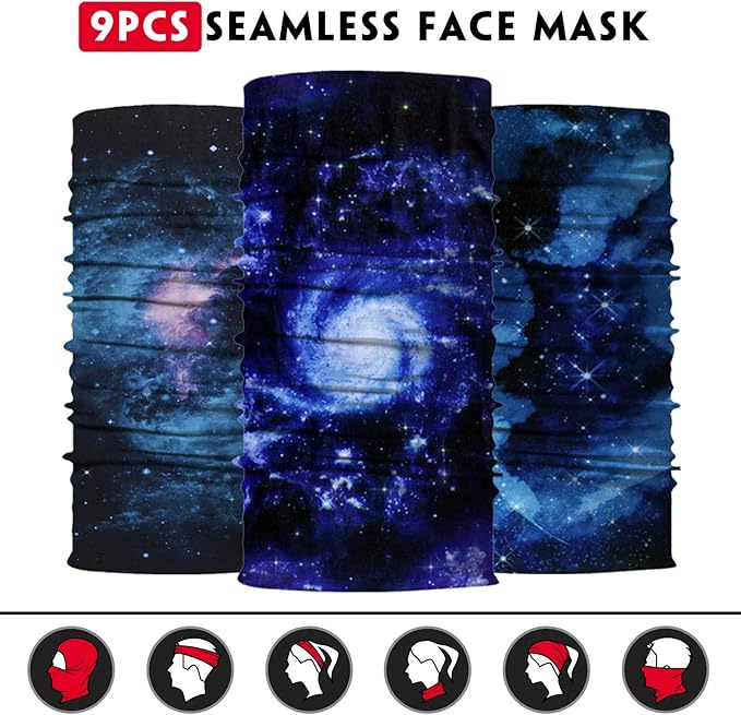 Venswell Neck Gaiter Face Mask Men Women,Seamless Bandana Rave Face Cover Scarf Mask,Balaclava,Headband, Head Wrap,Headwear