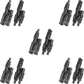 Solar Panel Connector 5 Pair 2 to 1 T Branch Parallel Adapter, 30A 1000V 10AWG Tool-Free IP68 Waterproof Cable for Solar Panels (T Branch, 2to1(5Pairs))