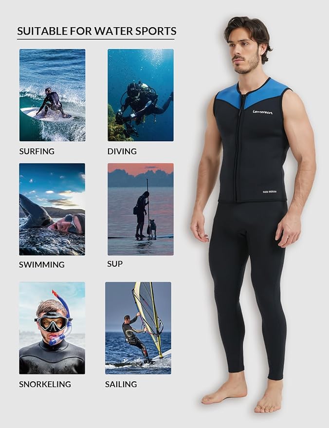 Lemorecn Mens Wetsuit Top Premium Neoprene 3mm Zipper Wetsuit Vest