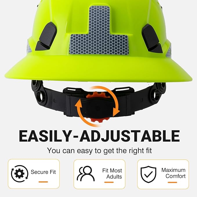 Full Brim Hard Hat Construction OSHA Approved Vented Hard Hat Cascos De Construccion Adjustable Cool Vent Work Safety Helmet for Men and Women