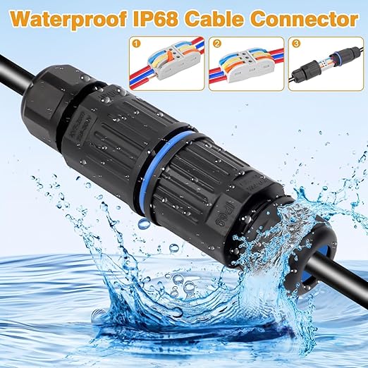 Linkstyle 10PCS Waterproof IP68 Junction Box, Outdoor 3 Way Electrical Cable Connector, with Replaceable Lever Wire Connectors for AWG 28-12 Gauge Wire 3 in 3 Out Quick Terminal
