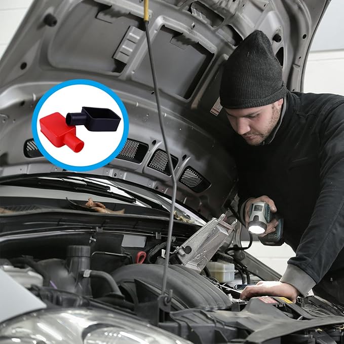 Battery Terminal Cover Flexible positive and negative battery terminal protectors Car Insulating Battery Cover Red and Black Top Post Cap for Car Motorcycle Truck 2pcs