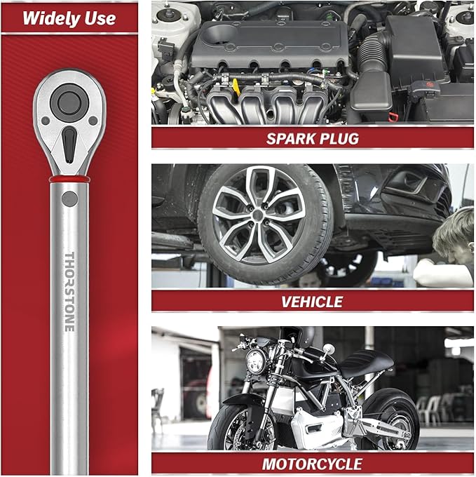 Thorstone Torque Wrench 1/2 drive, 10-150 FT-LB/13.6~203.5 Nm click torque wrench, ±2% Clockwise High Accuracy 1/2 Drive Adjustable Click Torque Wrench, Dual-Direction and Dual Range Scales