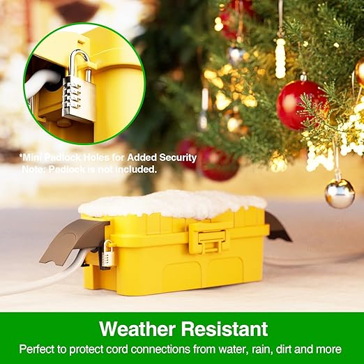 Flemoon [2 Pack] IP55 Small Outdoor Electrical Box Waterproof (Inner 5.9 x 3.2 x 1.8inch), Extension Cord Cover with Detachable Awning Covers for Plug, Outlet, Holiday Lights, Yellow
