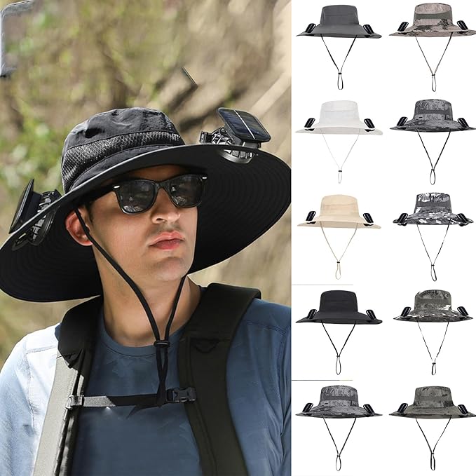 Solar Powered FanHat,Cool Fan Hat, Bucket Sun Hat with Built-in Fan, Outdoor Unisex Men & Women Bucket Hat, Portable for Fishing and Beach Multi