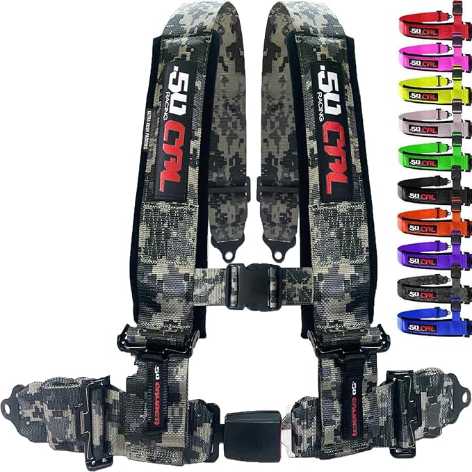 1pc 4 Point Harness for Bucket Seat, Push Release, 10 Color Options, Racing Harness, Race Car, Off Road, UTV, RZR (Camo, 3 inch)