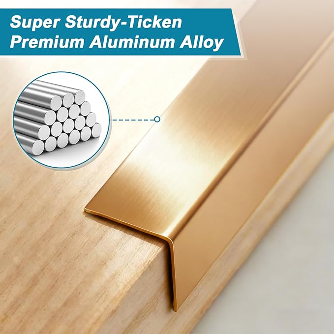 Raytano 4Pcs 45" L ×1" W Self Adhesive Metal Corner Protectors, Modern Aluminum Wall Corner Guards for Wall Door Furniture Cabinet Baseboard Frame Protection and Decoration (Size:45" x 1",Golden)