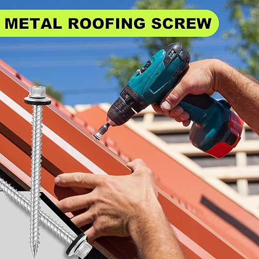 Tandefio Hex Head Metal Roofing Screws Galvanized Roof Self Starting Tapping Siding Sheet with Rubber Washer Seal for Wood Panels Summer(Zinc,500 Pcs,#10 x 3'')