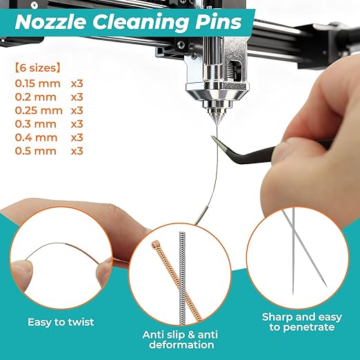 25PCS 3D Printer Nozzle Cleaning Kit with1.5Nm Nozzle Torque Wrench for 3D Printer Nozzle Changing,Includes 25 Cleaning Pins,Tweezers,Brushes for Optimal 3D Printing Performance