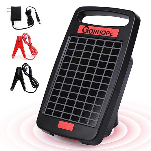 Short-Circuit Alarm 20Miles Solar Electric Fence Charger with Solar Panel,0.32J Solar Powered Fence Charger 24-Hour Protection,14-Day Continuous Protection for Livestock Without Sunlight,Easy Install