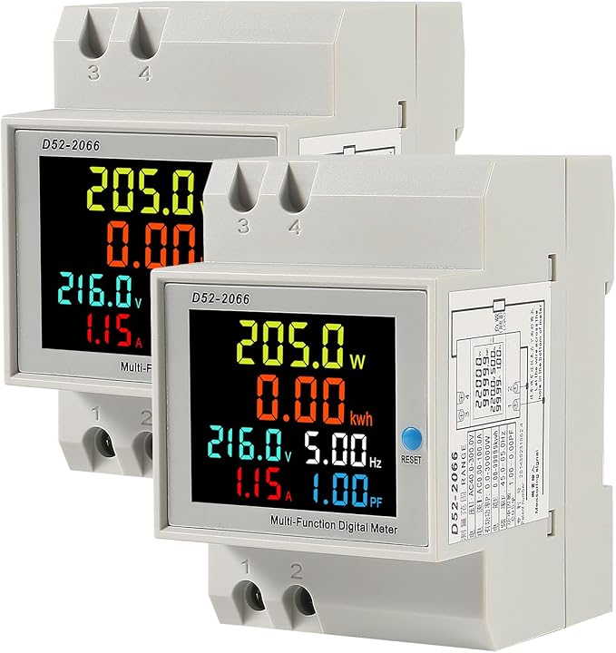2Pack Digital Single Phase Energy Meter Tester Electricity Usage Monitor AC 110V 40V~300V 100A Ampermeter Power Voltmeter Ammeter Voltage Amps Watt Kwh Frequency Power Factor Meter Multimeter