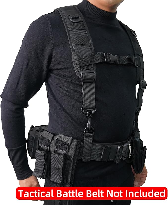 KUNN Tactical Police Suspenders for Duty Belt Harness Law Enforcement with Adjustable Strap and 4 Tool Belt Loops