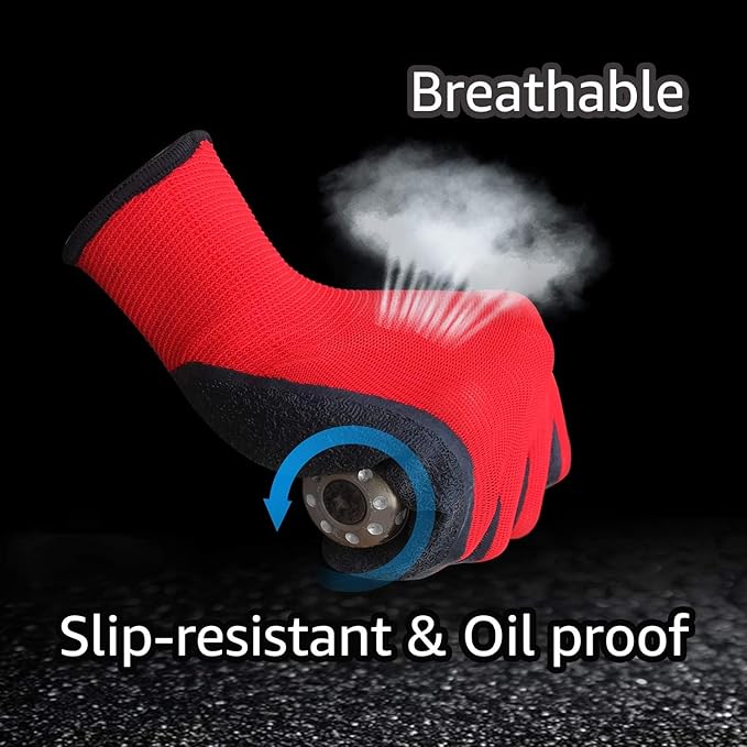 Evridwear Crinkle Latex Rubber Hand Coated Safety Work Gloves for Men Women General Multi Use Construction Warehouse Gardening Assembly Landscaping,Red XX-Large 120 Pairs Pack