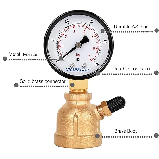 Gas Line Pressure Tester, Brass Gas Pressure Tester Gauge, 3/4" FNPT Forged Brass Assembly with Air Pressure Gauge 100psi and Air Bleeding Valve for Pressure Testing on Home Gas Line