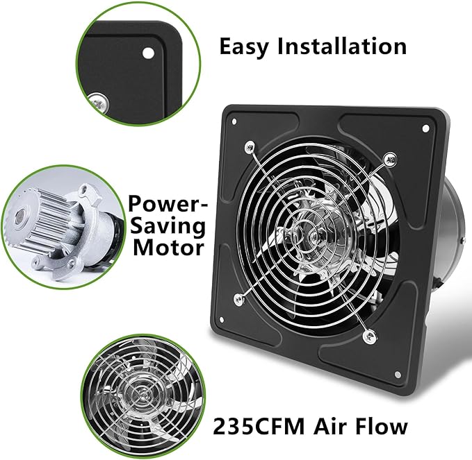 6 Inch Kitchen Exhaust Fan with Speed Controller,235CFM Wall Exhaust Fan,115V 40W Ventilation Blower for Kitchen,Meeting Room,Shop, Smoking Room, Industrial Ventilation Use (6-inch Black)