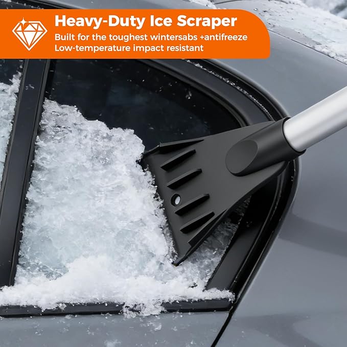 16" Large Snow Brush for Car Windshield,Non-Scratch Snow Scraper,55" Extendable Snow Broom with Foam Grip,Snow Remover for Cars, Truck, SUV (Orange, Large)