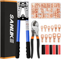 Sanuke Battery Cable Lug Crimping Tool Kit for AWG 8-1/0 Electrical Wire Lugs, Wire Crimper with 100pcs Ring Terminals 100pcs Heat Shrink Tubing and A Bag