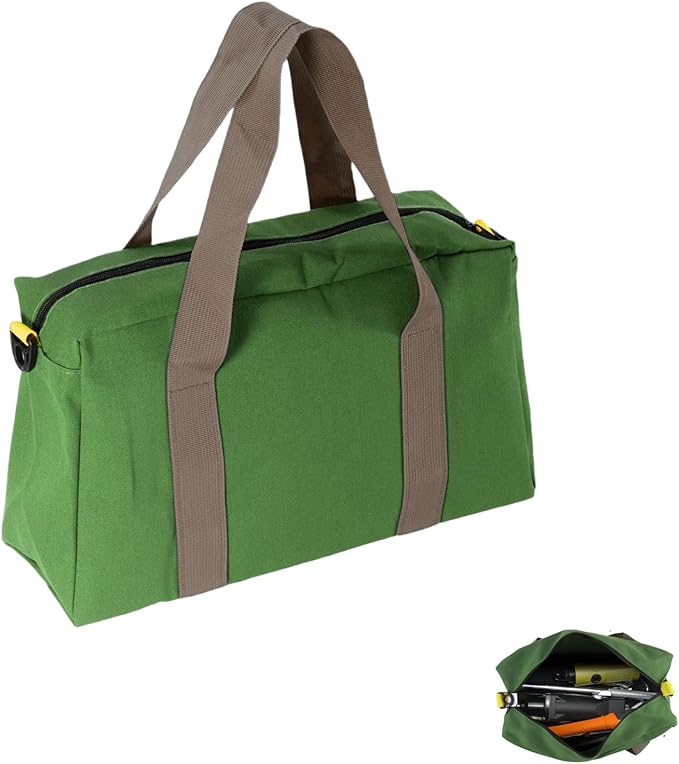 Canvas Wide Mouth Tool Bag, Large Capacity Tool Bags for Men, Portable Home Tool Organizer for Storage Handbag for Screwdrivers, Wrench, Plier, Nails, Pliers Repair Hand Tools (Green-16 Inch)
