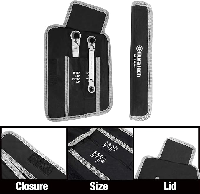 DURATECH 4-in-1 Flex-Head Reversible Ratcheting Box Wrench Set, SAE, 2-Piece, 5/16'' to 3/4'', 12 Point, CR-V Steel, with Rolling Pouch