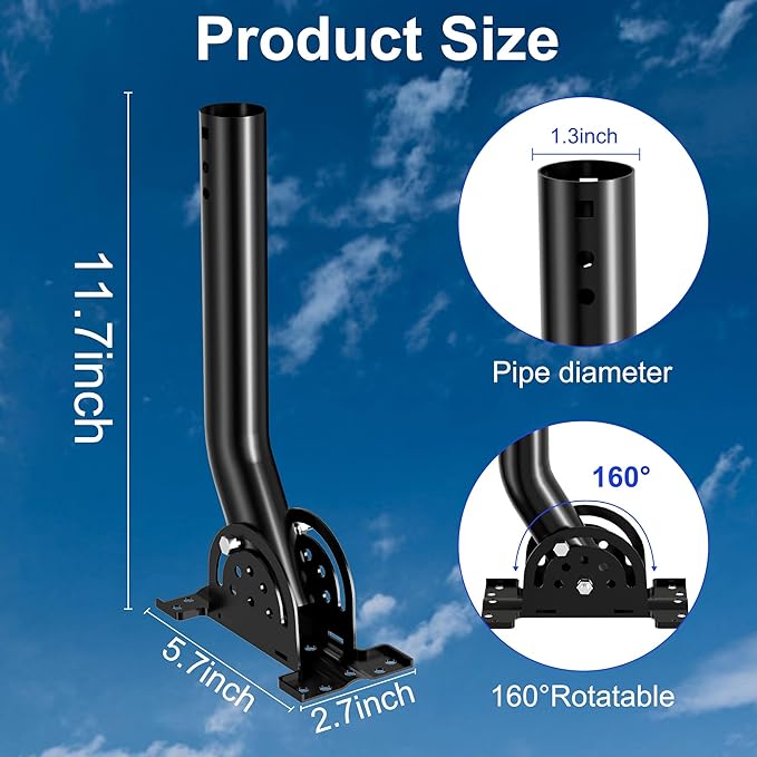 Universal Antenna Mount, Heavy Duty 50LB Adjustable Pole and Wall J-Mount Bracket, Fit for Outdoor TV Antenna, WiFi Bridge, Access Point (12-inch Height, 1.38-inch Diameter, Black)
