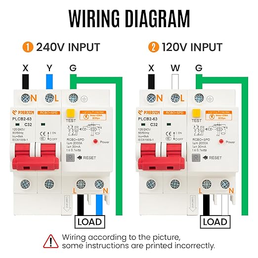 Leakage Protection Breaker Ground Fault Circuit Breaker 2-Pole 120/240VAC with Surge Residual Current Circuit Brekera para Casa for Home and Industrial (20 Amp)