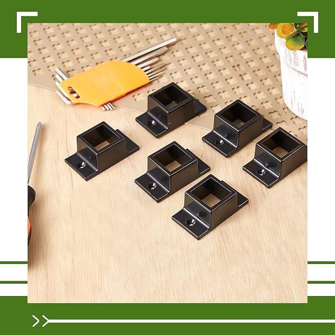Zonon 20 Pcs 1" x 1" Black Aluminum Fence Brackets Standard Wall Mount for Rails Double Flange Metal Square Residential Black Flat Fence Brackets for Fencing Railing Mounting
