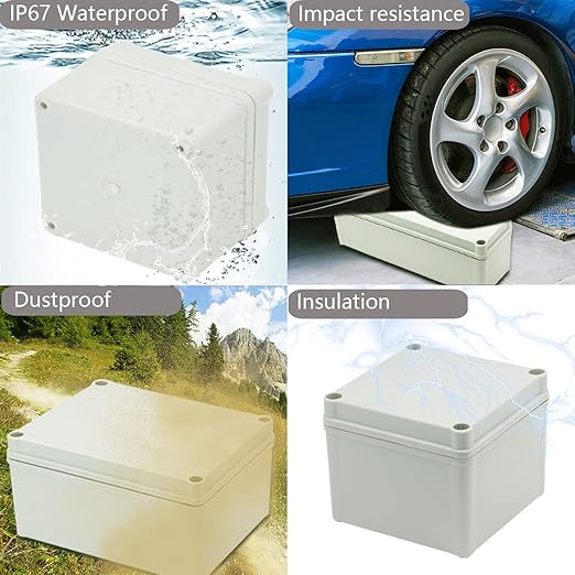 Zulkit Junction Box ABS Plastic Dustproof Waterproof IP67 Junction Boxes Universal Electrical Project Enclosure DIY Electronic Project Box Grey 7.87 x 7.87 x 3.74 inch (200 x 200 x 95 mm)