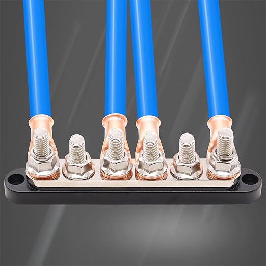 350A Bus Bar 12V Marine 6 x 3/8" (M10) Terminal Studs 12V-48V Power Distribution Block with Cover,with 4PCS Battery Lugs and 4PCS Heat Shrink Tubing Busbar for Boat Automotive Car