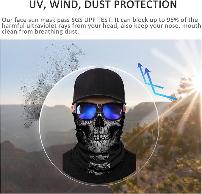JOEYOUNG Skull Face Mask UV Sun Dust Neck Gaiter Bandana Headwear Motorcycle