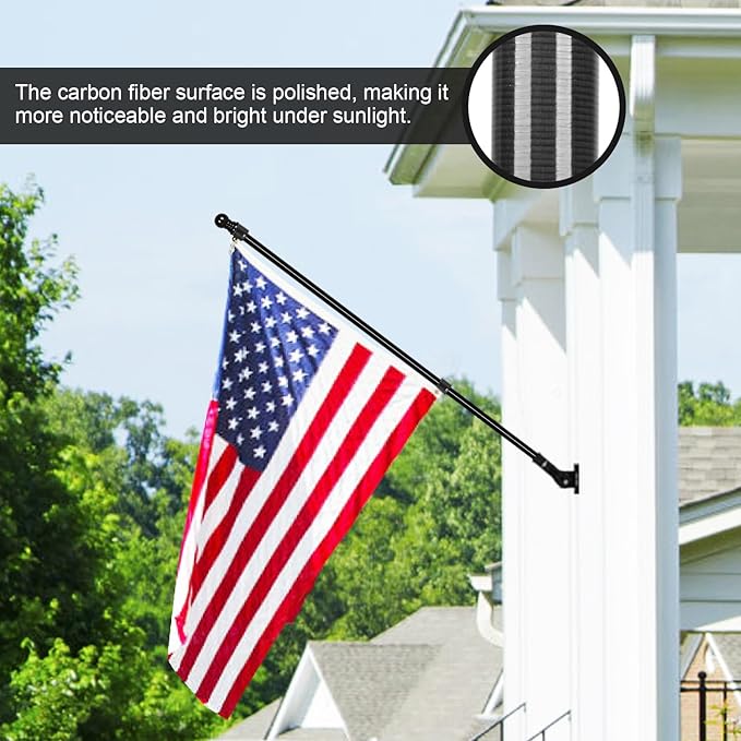 6FT Carbon Fiber Flag Pole, Flagpole for Outside House, Porch Flagpoles, Tangle Free Black Flag Pole Kit, Wind-Resistant, Bend-Resistant, Rust-Free (Without Bracket, Plain Carbon Fiber)