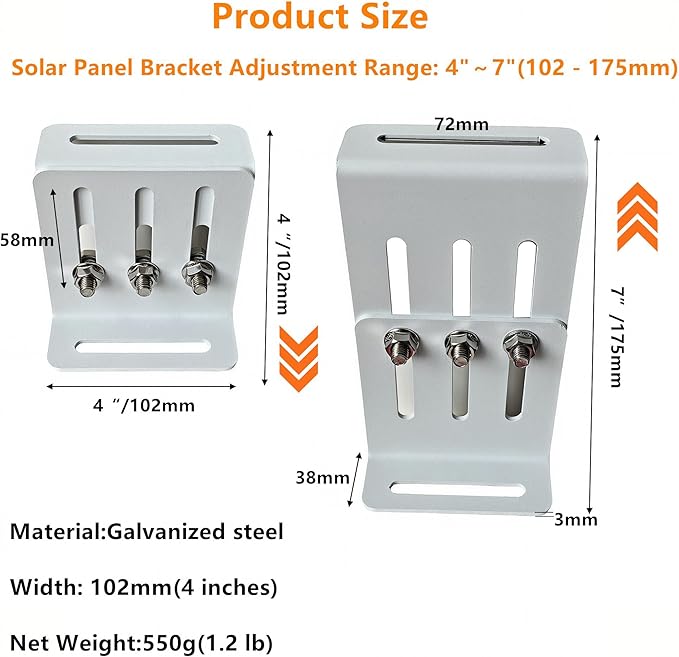 Adjustable Solar Panel Tilt Mount Bracket, Heavy Duty Solar Panel Mounting Kit for RVs, Trailers, Boats, Yachts, Roof, Wall and Off-Grid Systems ，8Pack (4 Pairs)