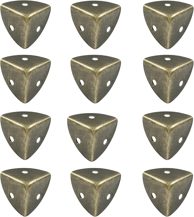 12Pcs Box Corner Protectors, 1" (25mm) Metal Corner Edges Protector Triangle Corner Protectors Bronze Corner Covers Edge Guard with Screws for Wooden Case Trunk Box Table Cabinet