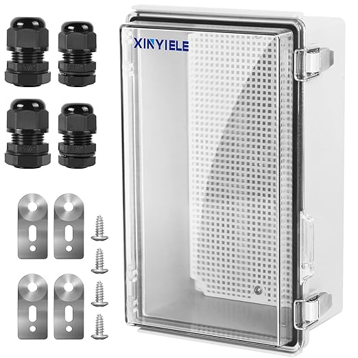Waterproof Outdoor Project ABS Plastic Junction Box IP67 Weatherproof Dustproof Enclosure with Hinged Cover, Mounting Plate,Wall Brackets for Power Project (Clear,10.2"X6.3"X3.9")