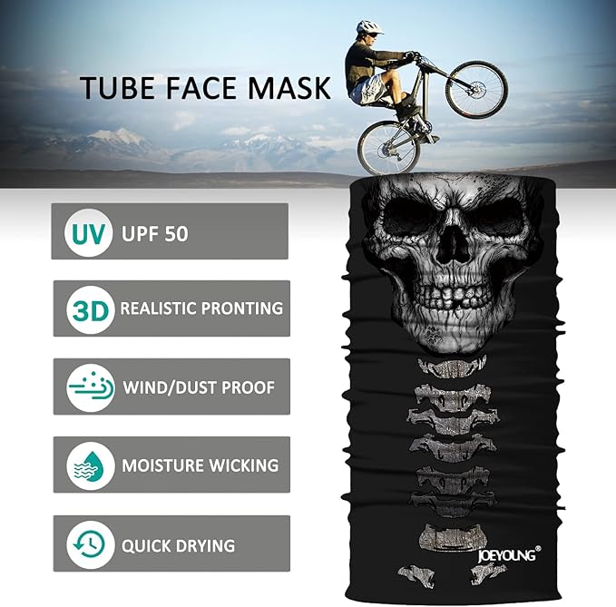 JOEYOUNG Skull Face Mask UV Sun Dust Neck Gaiter Bandana Headwear Motorcycle