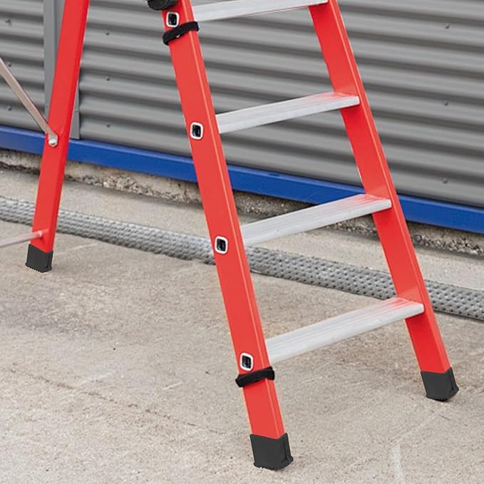 Geesatis 2Pcs Non-Slip Folding Ladder Feet Mat,Rubber Pads Covers Ladder Foot Pads,Anti-Skid Ladder Leg Cushion Bumper,1.2x2.9 Inch (Black)