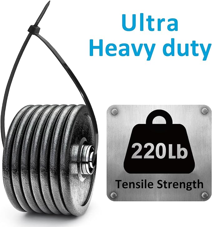 Zip Ties Heavy Duty 12 inch (500 Pack), Heavy Duty Cable Ties with 220 lb Tensile Strength for Outdoor Use, Black Wire Ties by ANOSON
