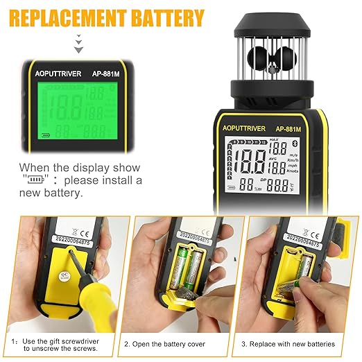 Anemometer Handheld, Wind Cup Meter with 360° Wind Direction, Wind Meter with Temp(℃/℉) Backlit for HVAC Vents, Boat Sailing, Shooting