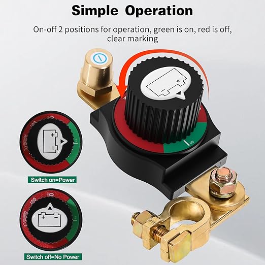 VSTM Top Post Battery Disconnect Switch, 12-48V Waterproof Negative On/Off Kill Switch for Car, 12 Volt Battery Cut Off Switch Master Isolator for Car Marine RV Boat ATV UTV Heavy Duty