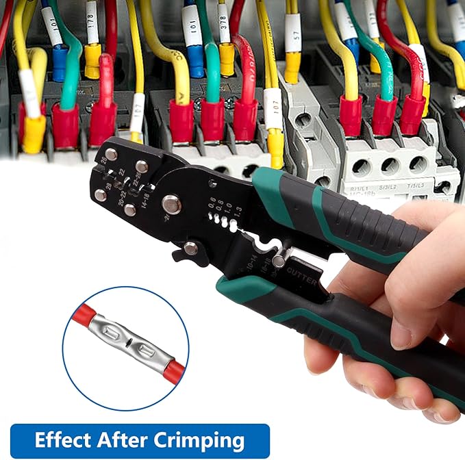 smseace Green Wire Crimping tool Wire crimper,stripper and cutterfor insulated/Bare/Heat Shrink connectors(22-10 AWG) Multifunctional stripping crimping pliers Wire stripper and crimping tool