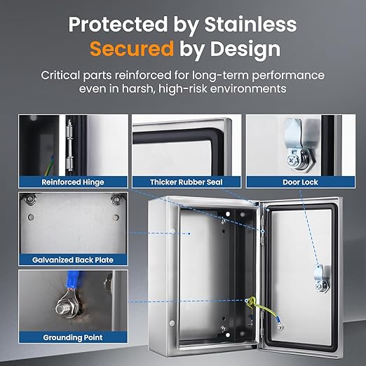 QILIPSU 304 Stainless Steel Electrical Box IP65 Waterproof Steel Project Enclosure Lockable Weatherproof Electric Junction Box for Indoor & Outdoor Use 18"x14"x8"