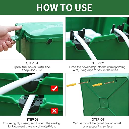 Large Outdoor Waterproof Electrical Box(12.9X 8.3 x 5.2 inch), IP54 Weatherproof Extension Cord Cover with 7 Cable Seal Entry, Protect Power Strip, Timer Outlet Plug, Holiday Light Decoration, Green