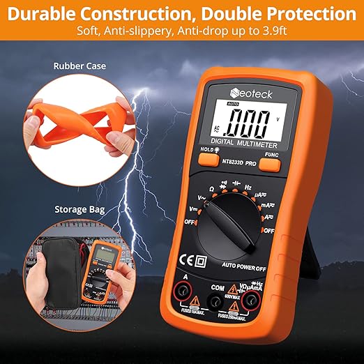 Neoteck Auto Ranging Digital Multimeter AC/DC Voltage Current Ohm Capacitance Frequency Diode Transistor Audible Continuity, Multi Tester with Backlit LCD
