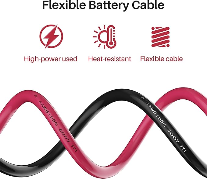4AWG Battery Cable with 3/8" Terminals, 4 Gauge Pure Copper Inverter & Welding Wire with 3/8 inch Lugs Both Ends, UL, Power Inverter Wire Set for Automotive, Solar, Marine, RV (Red + Black, Each 4FT)