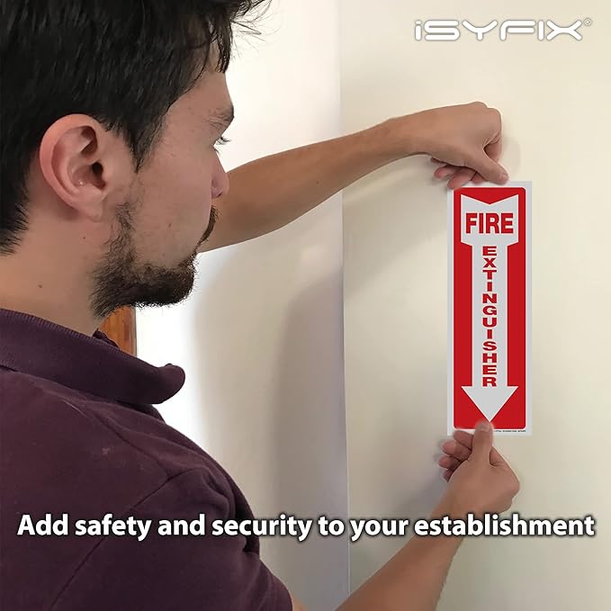 iSYFIX Fire Extinguisher Signs Stickers – 5 Pack 4x12 Inch – Premium Self-Adhesive Vinyl Decal, Laminated for Ultimate UV, Weather, Scratch, Water & Fade Resistance, Indoor & Outdoor