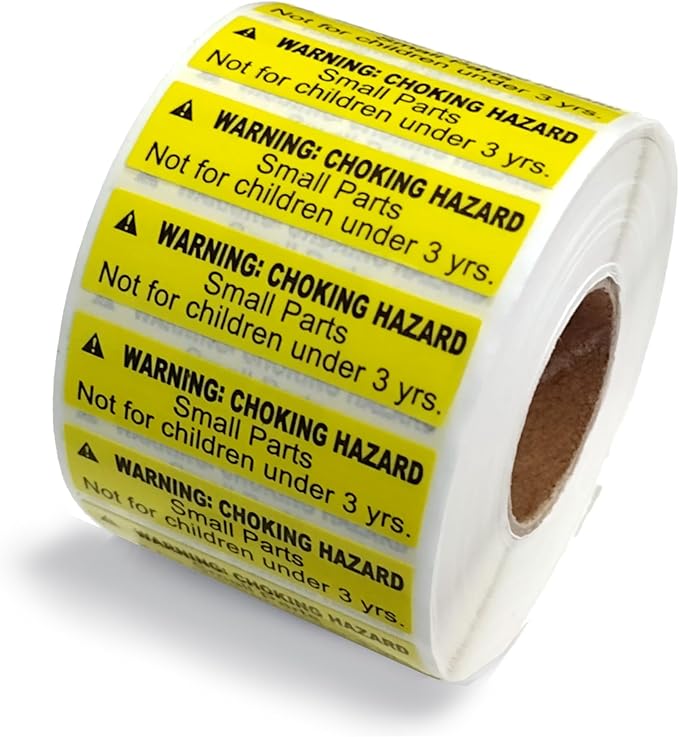 ASTM Compliant 1 Roll of 1,000 Warning Choking Hazard Small Parts Not for Children Under 3 Years 1.5" x 0.4" Stickers Adhesive Labels (Yellow Background/Black Text)