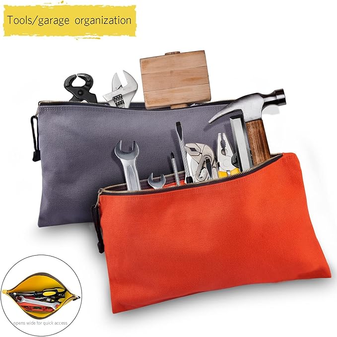 Heavy Duty Canvas Tool Bag Organizer – 7 Pack Zipper Utility Pouches in Assorted Colors (12.5″ x 7″) – Multipurpose Storage for Tools, Craft Supplies, Electronics, Travel, Home & Workshop
