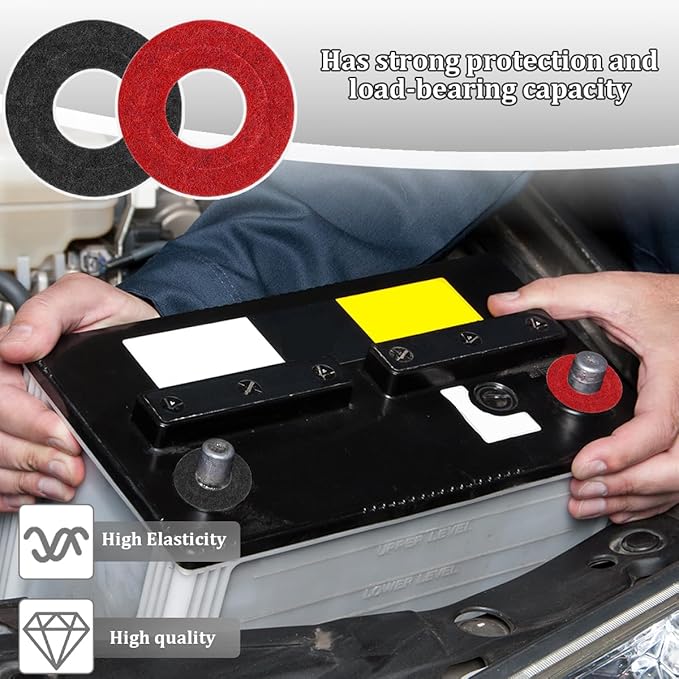 12PCS Car Battery Terminal Protector, Fiber Felt Vehicle Battery Terminal Corrosion Prevention Washer, Anti-Corrosion Batteries Shim Cleaner Kit, Universal for Most Vehicles (Red/Black)