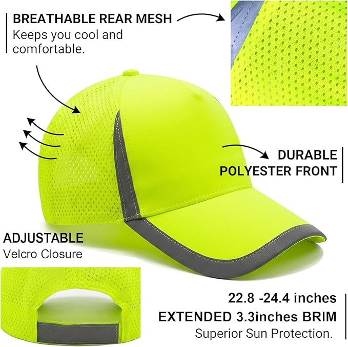 YOWESHOP Reflective Safety Baseball Cap Customize Logo with Removable PE Shell Hi-Vis Safety Work Hat